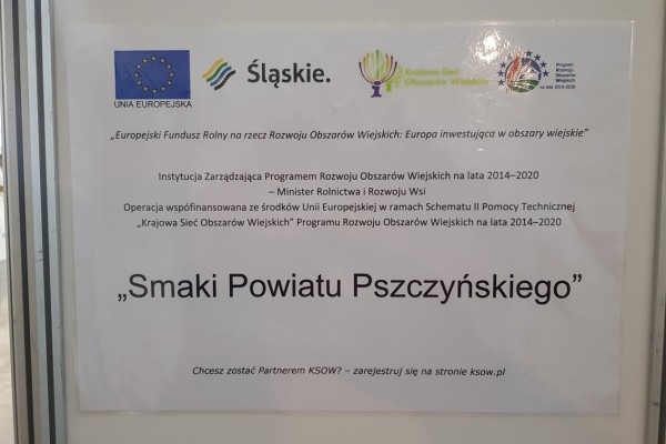 Plakat z informacjami o projekcie "Smaki Powiatu Pszczyńskiego".